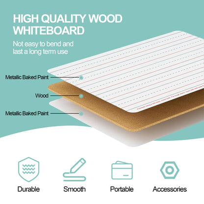 12 Pack Small White Boards, 9"x12" Double Sided Magnetic Dry Erase Boards Personal Handheld Whiteboards with Lines for Kids, Students, Teacher School, Include 12 Markers, 12 Erasers, 12X52 Pcs Letters