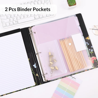SKYDUE 1 Inch 3-Ring Binder with Clipboard, PU Aesthetic Binder with 5 Dividers, Notepad, Stickers & Pockets for Work and School (Letter Size)
