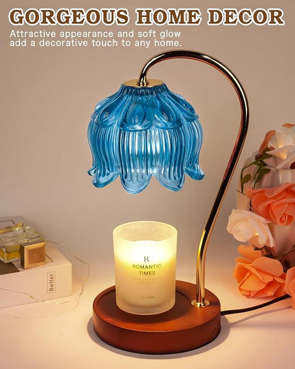Funistree Flower Candle Warmer Lamp with Timer, Dimmable Candle Lamp Warmer, Christmas Birthday Gifts for Women Mom Her, Housewarming Home Decor, Lotus Wax Warmer for Yankee Candles - Blue Lily