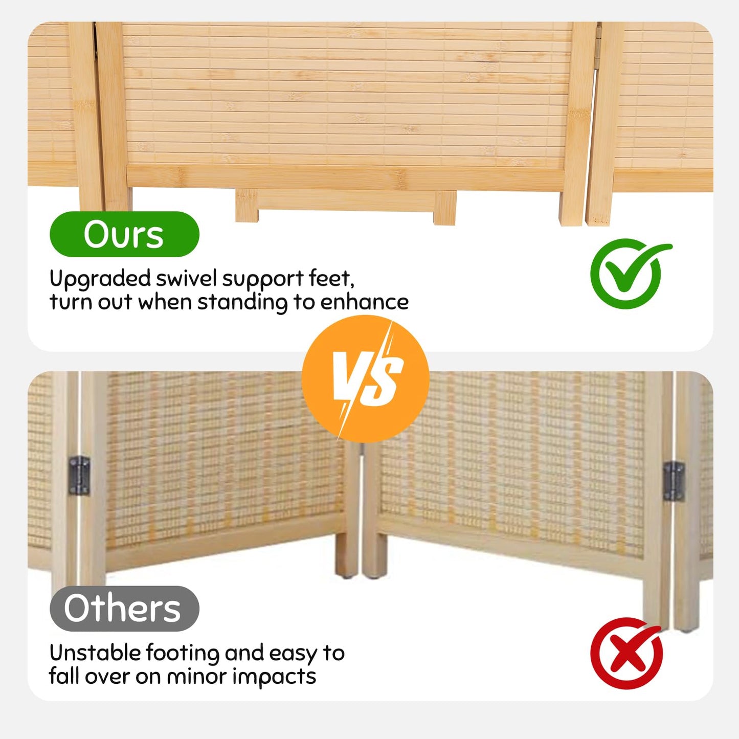 Bamboo Room Divider Folding Privacy Screens, Wall Divider for Room Separation, Portable Room Partitions and Dividers, 5.6FT Bamboo Room Divider Panel (Beige, 4 Panel-67”)