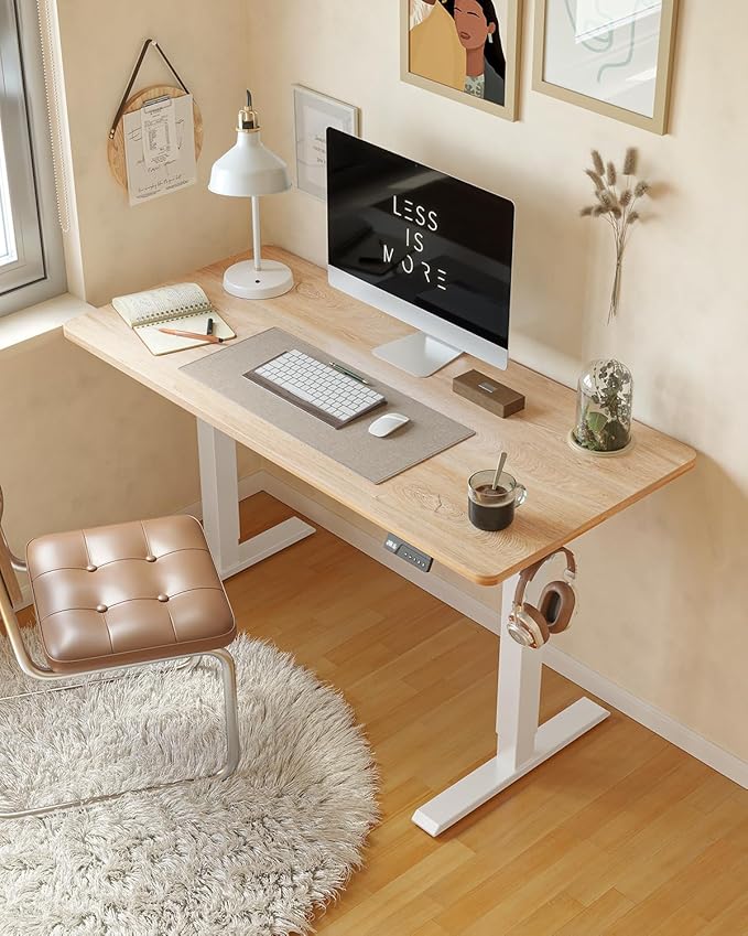CubiCubi Electric Standing Desk, 48 x 24 Inches Height Adjustable Sit Stand Desk, Ergonomic Home Office Computer Workstation, Maple