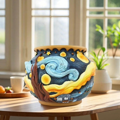 Starry Night Flower Pot – Fancy Theme Planter for Indoor & Outdoor Plants, Hand-Painted Plant Pot with Drainage Hole, Pretty Pot for Artificial or Real Plants, 6.8" Wide