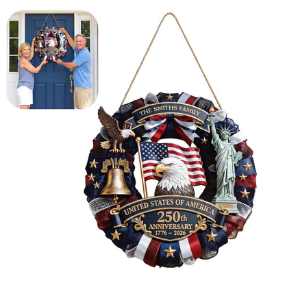 250 Anniversary USA Wreath, Wooden Eagle Door Sign 177-2026 Patriotic Front Door Decor for 4th of July Independence Day Home Porch Wall, 11.8 Inch