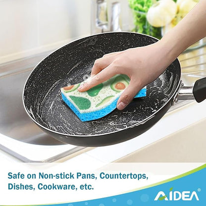 AIDEA Sponges Kitchen, Non-Scratch Scrub Sponge-6Count, Sponges for Non-Stick Cookware, Cellulose Sponge for Dishes, Cleans Fast Without Scratching, Cleaning Power for Kitchen, Bathroom, Household