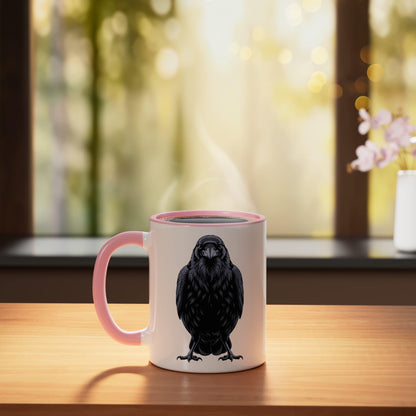 Black Raven Art Crow Nature for Women Men Ceramic Mug, Pink/White