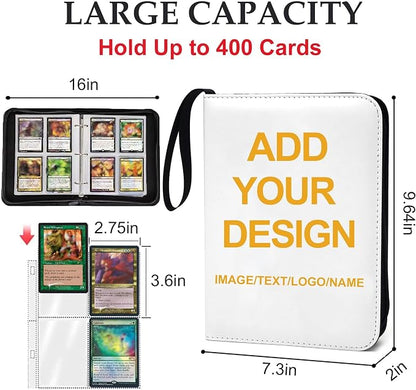 Custom Card Binder 400 Pocket, DIY Anime Sports Cover Design, Portable Waterproof Storage Album with Removable Sleeves for Baseball Football Soccer One Piece Cards Collectors