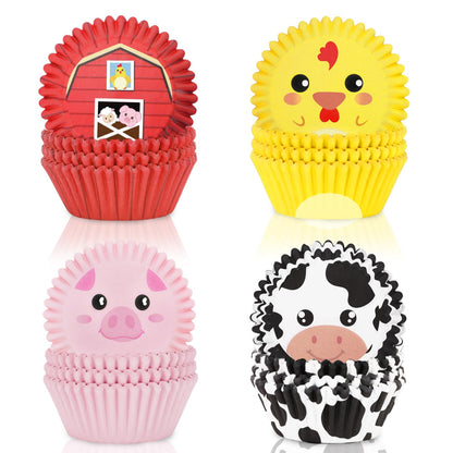 Whaline 600Pcs Farm Animals Cupcake Liners Farm Theme Cupcake Wrappers 4 Designs Paper Disposable Decorative Muffin Brownie Cups for Baking Birthday Baby Shower Party Supplies