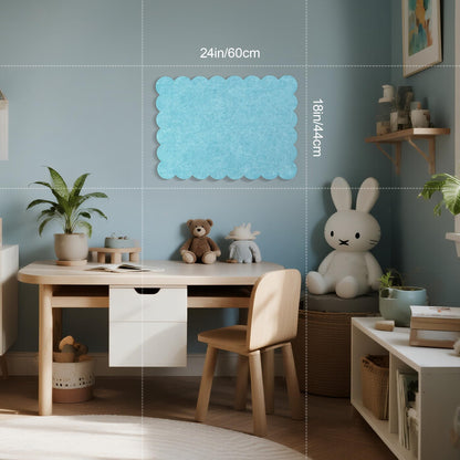 Lightomorrow Scalloped Bulletin Board, 24 x 18 Inches Felt Pin Board - Decorative Cork Alternative for Wall, Foldable Picture Self-Adhesive Vision Prayer Board with 20 Pushpins - Turquoise Blue
