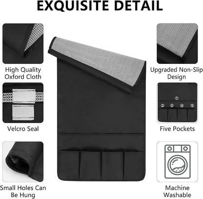 Non-slip Couch Organizer Armchair Caddy, Oxford TV Remote Control Holder Bedside Caddy with 5 Pockets for Key Glasses Phone Magazine Holders.