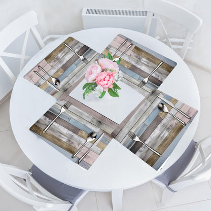 Farmhouse Placemats Set of 4 - Driftwood Faux Leather Heat Resistant Placemat for Dinner Table, Non-Slip Waterproof Oil-Proof Washable Reusable for Indoor Outdoor Kitchen Decor, 15.75In*11.81In