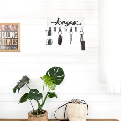 Mkono Key Holder for Wall Decorative with 7 Hooks, Wall Mounted Keys Hanger Organizer Rustic Wood Hanging Key Hooks Home Decor Farmhouse Key Rack for Entryway, Hallway, Office, White