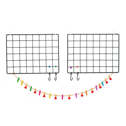 ODOXIA 2 Pack Wire Wall Grid Panel | Photos & Pictures Display Grid Wall Panels | Black, Magnetic & Metal Grid | Photo Grid Wire Board | Hanging Home, Office & Kitchen Decor