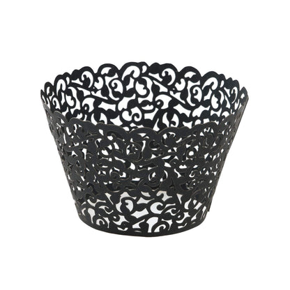 KPOSIYA Pack of 120 Cupcake Wrappers Artistic Bake Cake Paper Cups Vine Designed Laser Cut Cupcake Wraps Baking Cup Muffin Case Trays for Wedding Baby Shower Party Birthday Decoration (120, Black)
