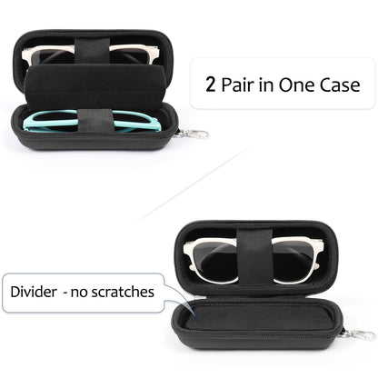 WOMACO Hard Glasses Case, Hard-Shell Double Eyeglasses Case for 2 Storage Scratchproof Dual Sunglasses Box for Women Men (Black, One Size)