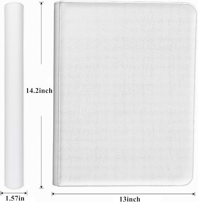 12 Pocket Card Binder, 720 Pockets PU Leather Zipper Trading Card Collection Album, Side-Loading Card Storage Folders for MTG, TCG, Game/Sport Crads (White, 12 Pockets)