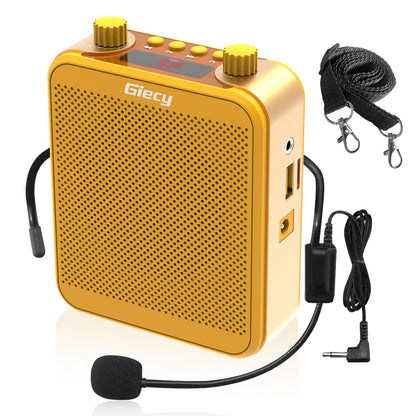Giecy Voice Amplifier, Giecy 30W 2800mAh Rechargeable Personal Voice Amplifier with Microphone Headset, Portable Speaker for Multiple Locations Classroom, Meetings and Outdoors (G300-Yellow)