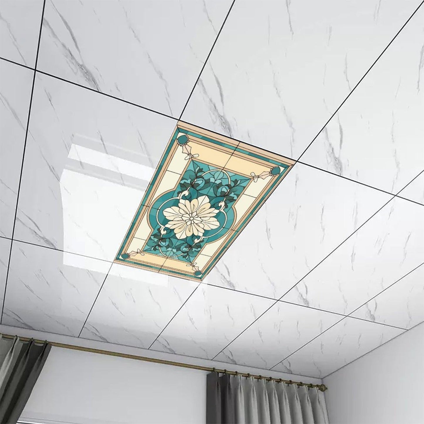 ouyilazl 2 Pack Stained Glass Fluorescent Light Covers, Magnetic Ceiling Light Diffuser, Glare Reduction Light Filter, Easy Install Magnetic Light Cover for Classroom Office Home School, 4x2 Ft