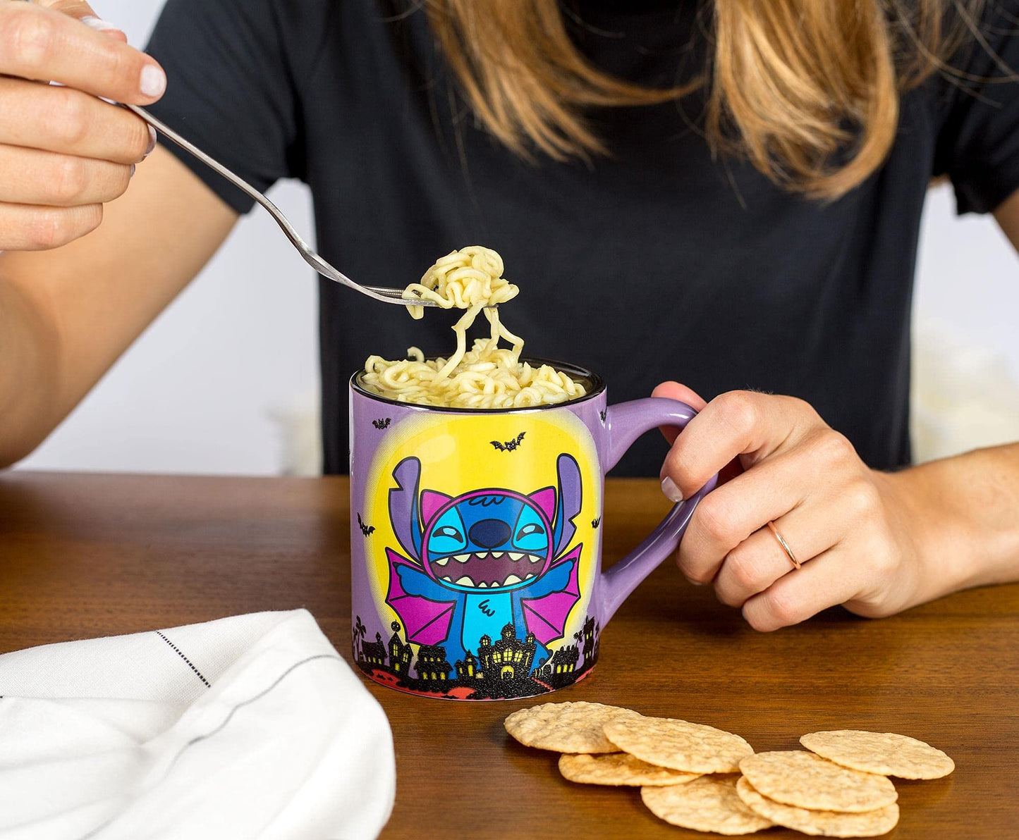 Lilo & Stitch Vampire Ceramic Glitter Mug | Official Disney Kitchen Accessories | Oversized Coffee Cup For Home Kitchen Bar Set | Halloween Gifts | Holds 14 Ounces