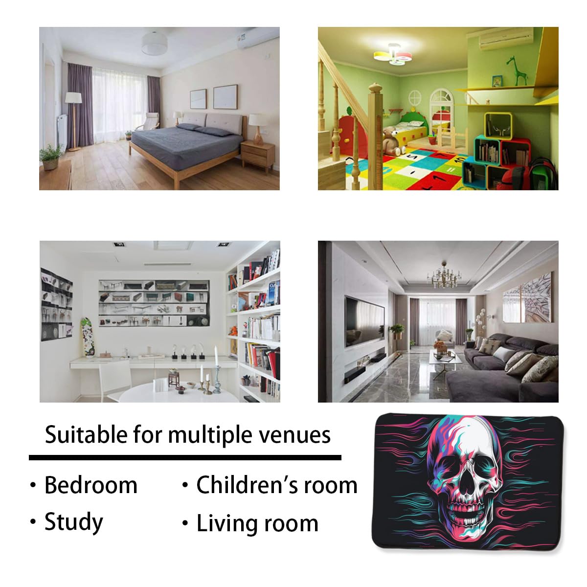 CVDSGEW Gothic Area Rugs, the Mystery and Uniqueness of the Skull, Like a Ghost in the Moonlight, are Thought-provoking. Non-Slip Soft Home Decor Skulls Print Black Game Room mat 2' x 3'
