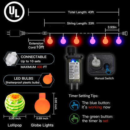 suddus Halloween Lights Indoor with Remote, 33ft 100 Led Purple and Orange Globe String Lights, Fairy Lights Plug in with 8 Lighting Modes for Bedroom, Home, Office, Halloween Decorations