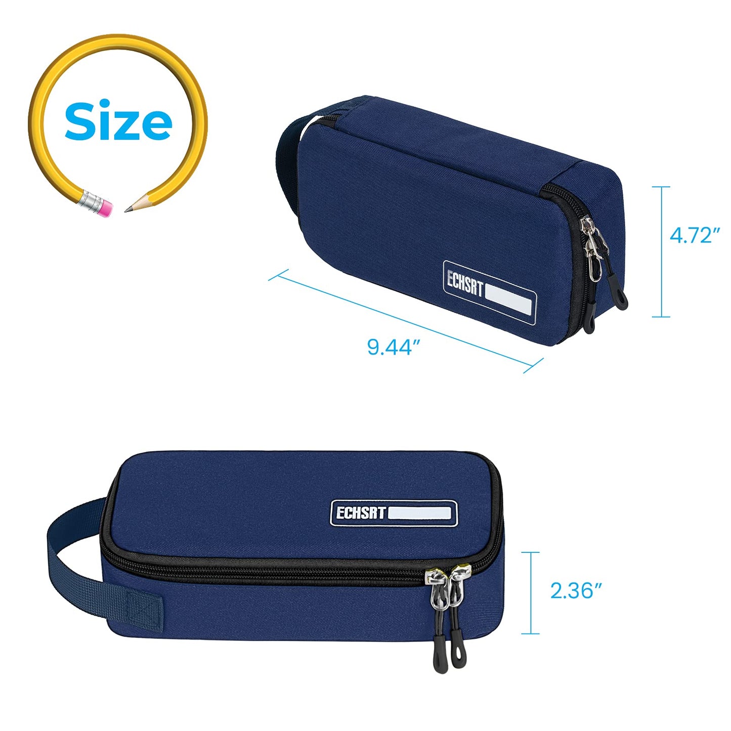 ECHSRT Large Pencil Case, Aesthetic Pen Pouch with Big Capacity, Minimalist Portable Stationery Bag with Handle for Office Organizer Blue Pencil Cases