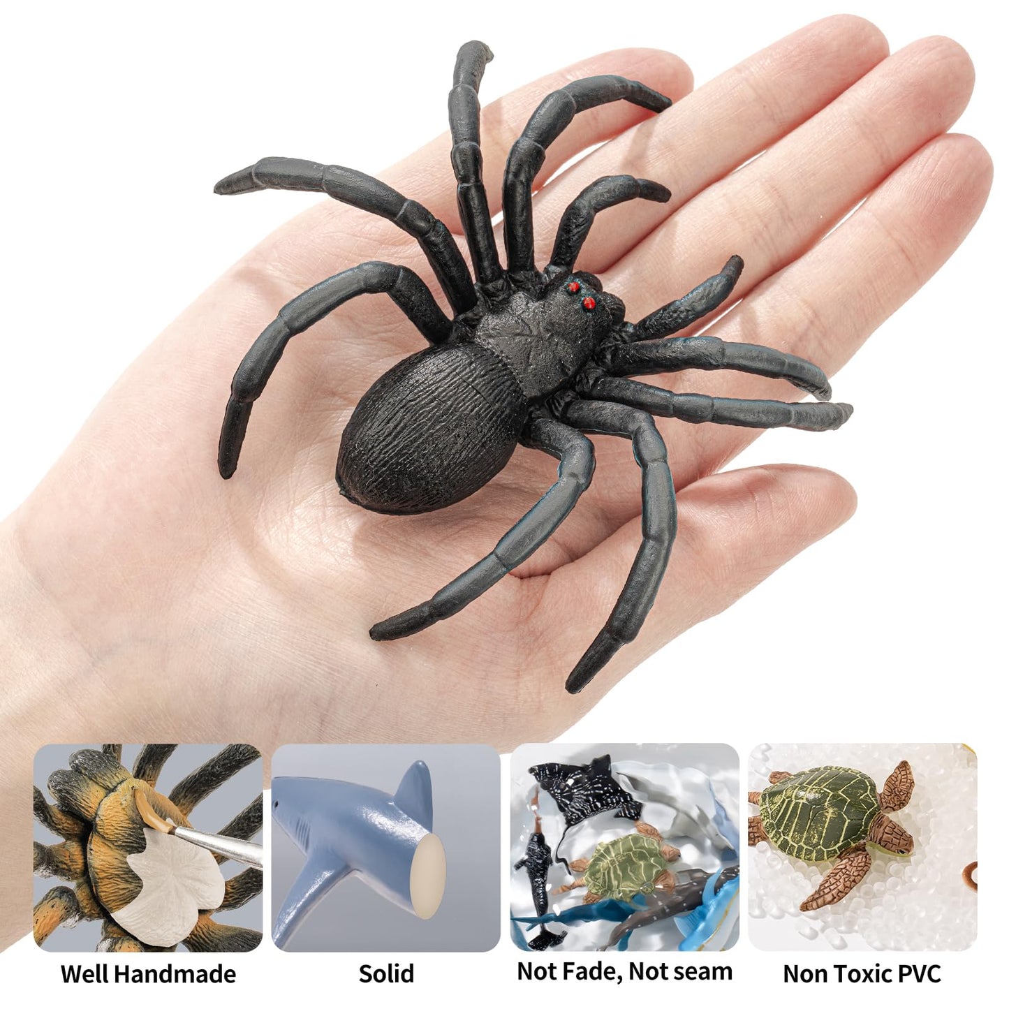 THINKBAY 6PCS Spiders Figurines Animal Toys, Prank Toy for Kids, Safari Animal Toys for Toddlers, Educational Preschool Toy Birthday Gift for Boys Girls, and Kids