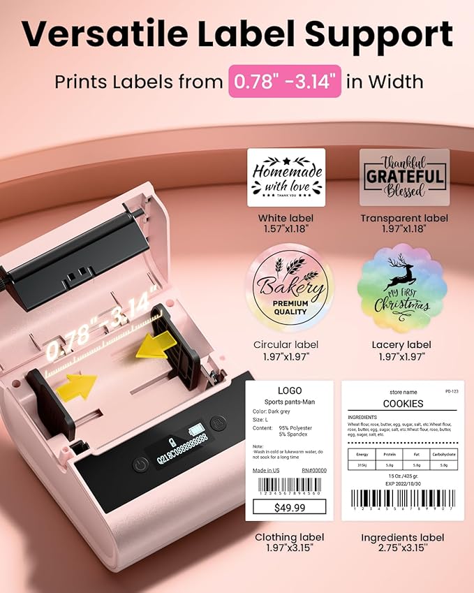 Phomemo Label Printer -M260 Address Label Maker Machine with Tapes,Bluetooth Thermal Label Printer, for Gift Decoration,Name Tag,Barcode,Logo, Easy to Use with Phones& PC - Pink