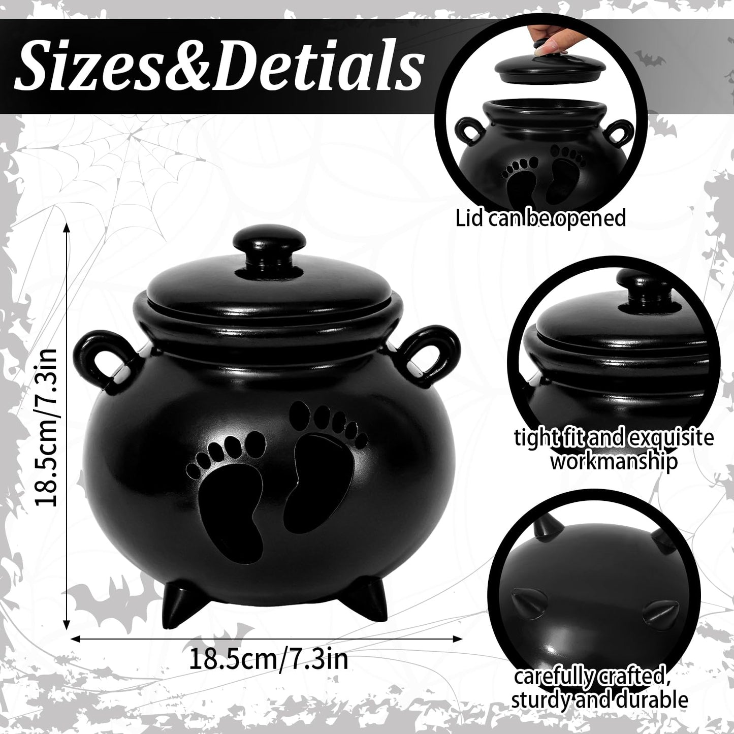 JarThenaAMCS Halloween Gender Reveal Party Decoration Black Witch Cauldron Baby Shower Table Centerpieces He or She Resin Footprint Cauldron with Lid for Birthday Party Supplies