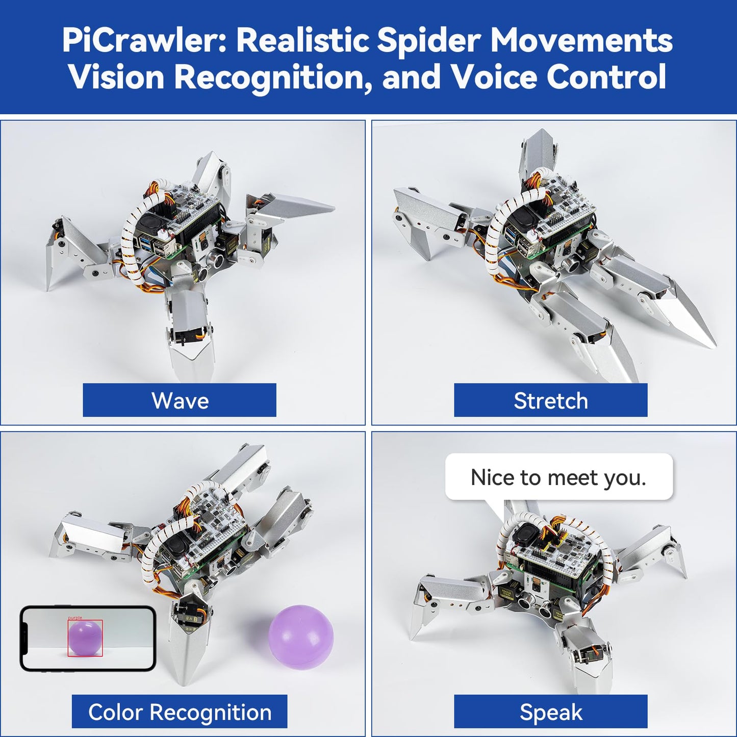 SunFounder PiCrawler AI Robot Kit for Raspberry Pi 5/4/3B+/3B/Zero 2W, ChatGPT-4o Enabled with Voice Command & Video Recognition, App Control, FPV, Camera, Python&Scratch (RPi NOT Included)