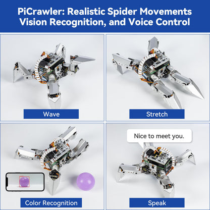 SunFounder PiCrawler AI Robot Kit for Raspberry Pi 5/4/3B+/3B/Zero 2W, ChatGPT-4o Enabled with Voice Command & Video Recognition, App Control, FPV, Camera, Python&Scratch (RPi NOT Included)
