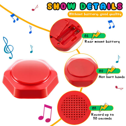 Honoson 6 Pack Recordable Answer Buzzers Voice Recording Buttons for Classroom with Reusable Transfer Stickers and Erasable Marker Pen Game Show Buzzers