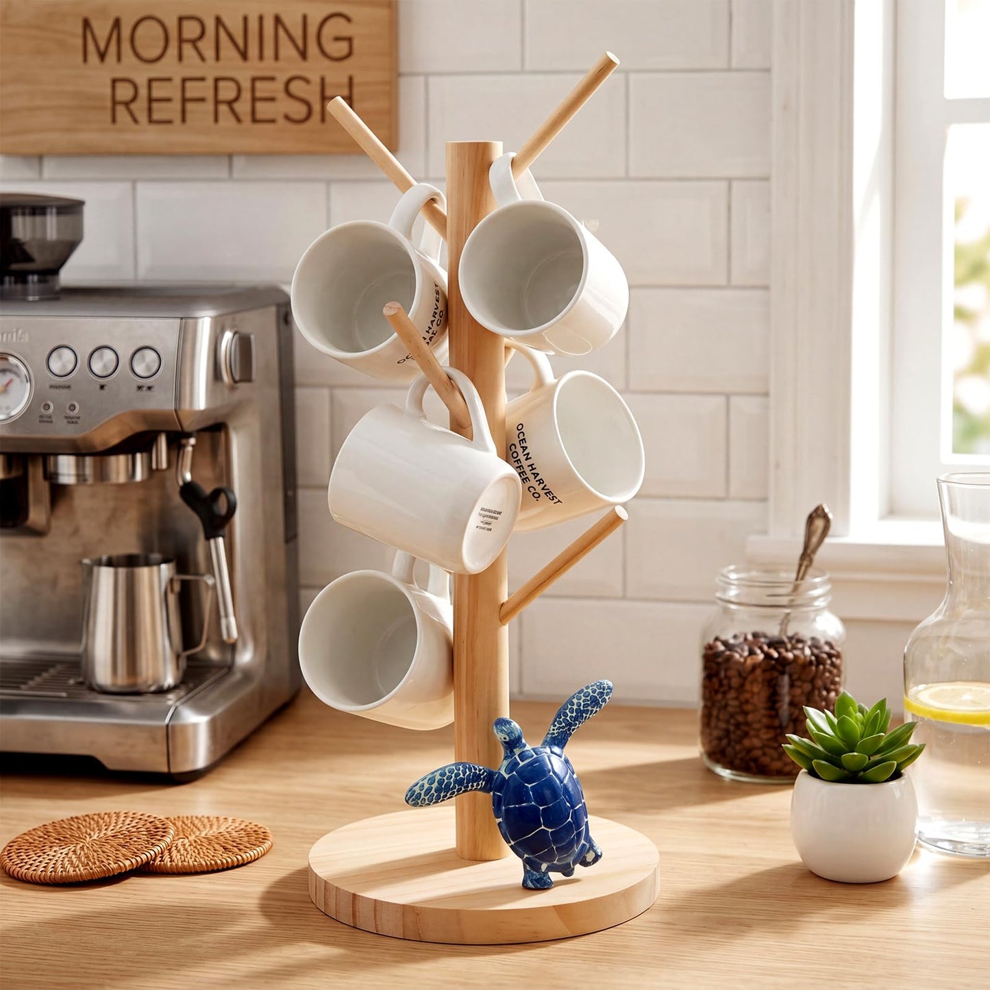 Gerrii Turtle Mug Holder Tree Coffee Cup Holder with 6 Hooks - Modern Farmhouse Turtle for Coffee Bar Accessories - Cute Gifts for Women Mom Grandma - House Warming Gifts New Home