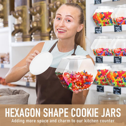 Uiifan 1 Piece Plastic Candy Jar with Lid Clear Fish Bowls Cookie Jar Hexagonal Containers for Snacks, Dog Food, Desk Pet, Craft and Sewing Supplies, Coffee Pod, Laundry Pod Storage Display(145 oz)
