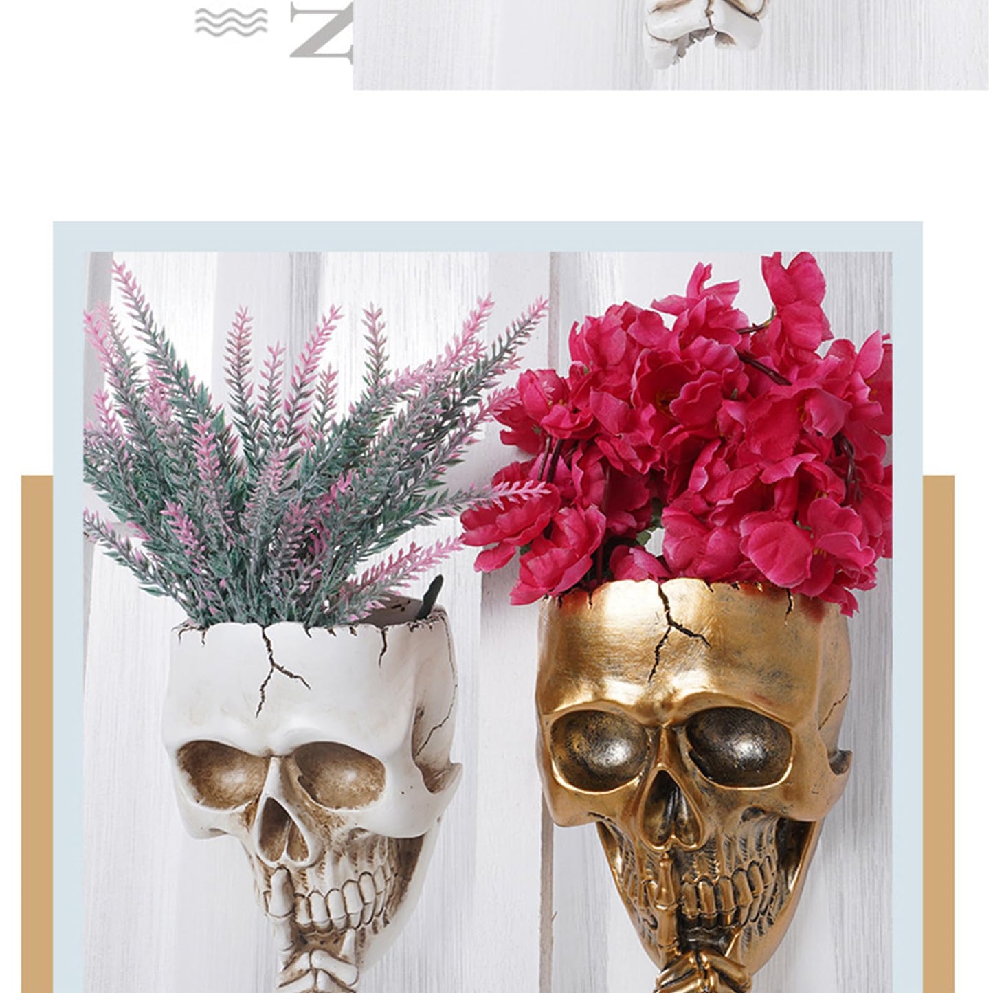 Romehaha Skull Wall Planter,Skull Shaped Hanging Resin Planter Pot Home Decor Gift,Funny Design Flower Pot for Indoor Outdoor Plants,Skeleton Sculpture Decorations (White, Don't Speak)