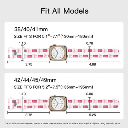 Cute Floral Printed Strap for Apple Watch Bands 38mm 40mm 41mm 42mm 44mm 45mm 46mm 49mm Women, Soft Silicone Leopard Bow Pattern Design Wristbands for iWatch Series 11,10，9, 8,7,6,5,4,3,2,1,SE (Bowknot Cola, 42(Series 11/10)/41/40/38mm)