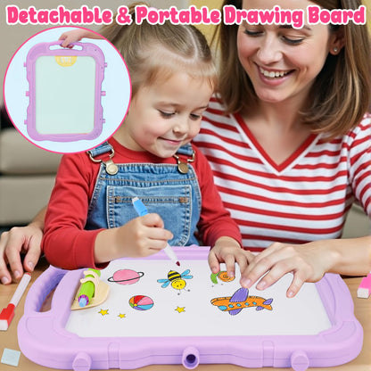 Kids Double Sided Art Easel for Toddlers Magnetic White Board Chalk Board with Painting Accessories Adjustable Stand Drawing Educational Learning Toys - Age 3 4 5 Year Old Girl Birthday Gifts Pink
