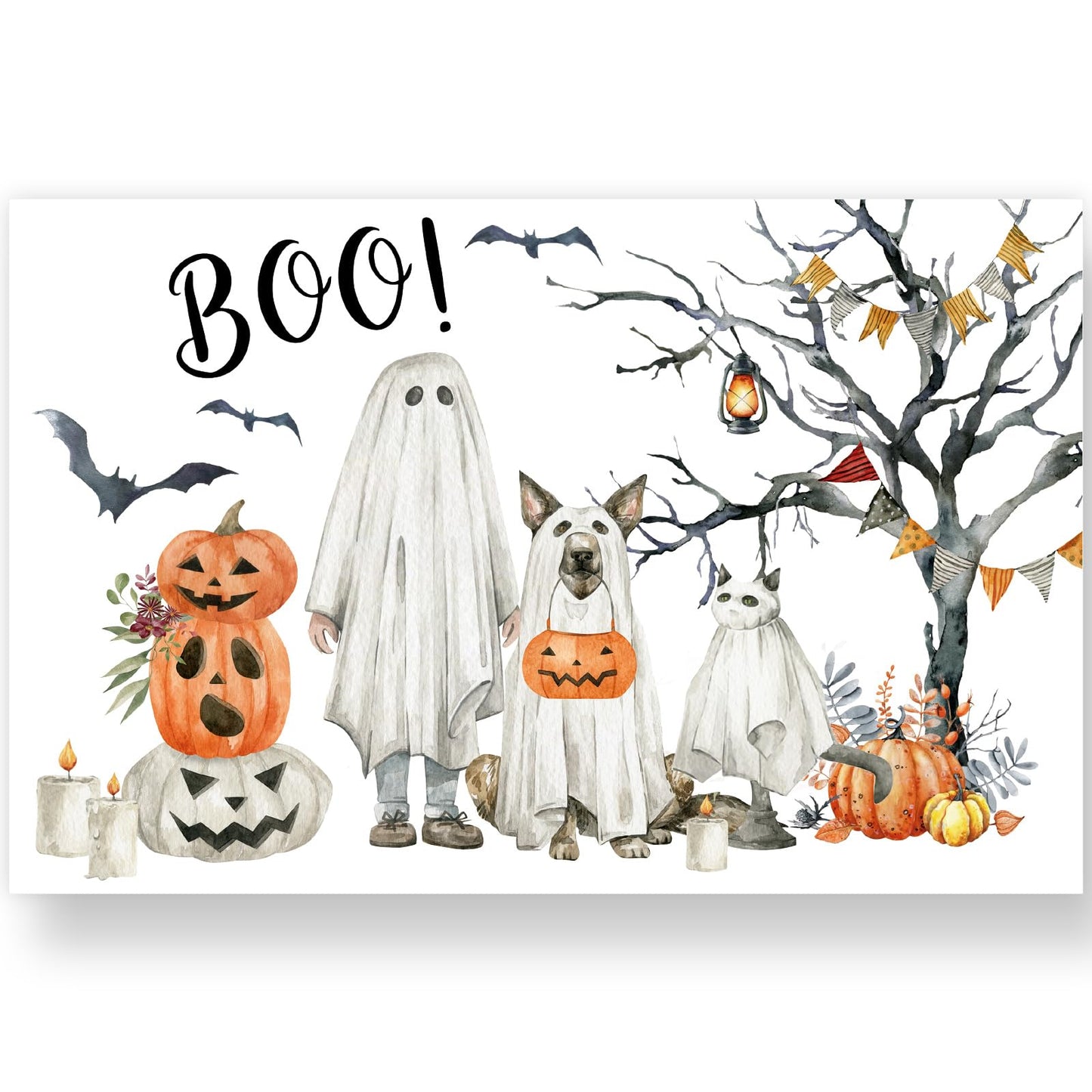 JarThenaAMCS 50Pcs Halloween Boo Paper Placemats Ghost Pet Pumpkin Dining Table Mats Disposable Place Mats for Home Kitchen Restaurant Party Decor, 11 x 17 Inch