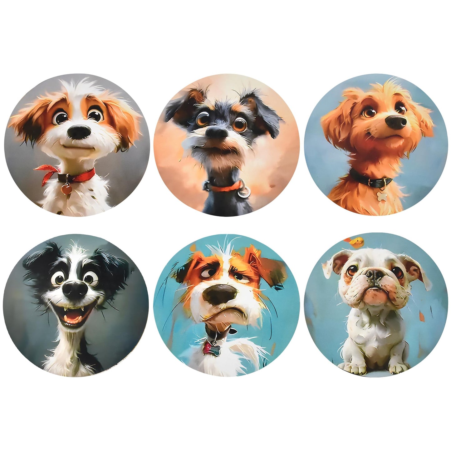 Bar Coaster Set, Drink Coaster for Home Decor, Wood Coffee Coasters 6Pack (Dog)