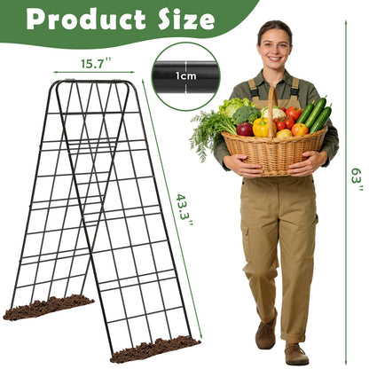Cucumber Trellis 43.3’’x15.7’’ with Twist Tie and Clips, A-Frame Garden Trellis for Climbing Plants Heavy Duty Metal Plant Support for Cucumber, Grape, Tomato, Pea, Bean, Flower, Raised Bed