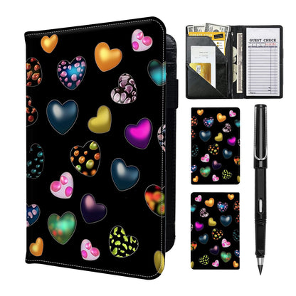 RAUEDWDJS Server Book for Waitress with Everlasting Pencil, Money Pocket Leather Wallet Booklet, Guest Check Receipt Holder Presenters, Waiter Accessories Fit Server Apron-Lovely Little Loves