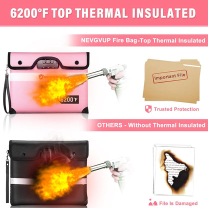 Upgraded 6200°F Fireproof Document Bag with Code Lock, Fire Proof Pouch w. Zipper/Reflective Strip, 9 Layers of Heat Insulated Materials, Fireproof Money Bag for Cash/Documents, Water Resistant