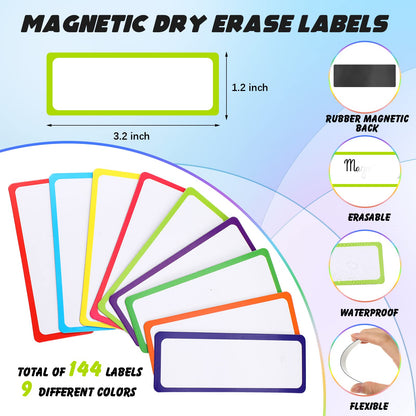 Meanplan 176 Pcs White Board Accessories Set Include 144 Magnetic Dry Erase Labels 12 Rolls Thin Whiteboard Tape 8 Magnetic Fine Tip Dry Erase Markers 12 Round Planning Buttons for Office Home
