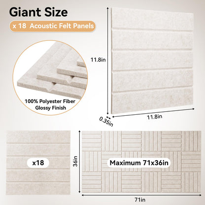 Fuyoooo 18 Pack Large Felt Bulletin Board 71"x36" Cork Board Alternative Jumbo DIY Decorative Pin Wall Panel Self-Adhesive Reusable Bulletin Wall Panels for Home Office Classroom 30x30cm Each (Khaki)