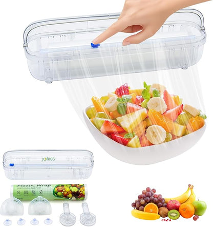 Plastic Wrap with Slide Cutter - Food Cling Wrap Reusable Cling Film Dispenser Fits 12" Rolls BPA-Free Cuts for Aluminum Foil, Tin Foil, Baking Paper
