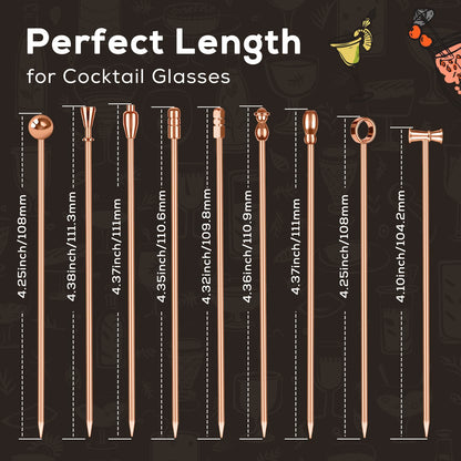 Metal Martini Cocktail Picks 9 Pcs, 4.1 in Olive Skewers Stainless Steel, Drinks Garnish Sticks, Reusable Appetizers Toothpicks, Home Bar Accessories Supplies Gift for Father Bartender - Rose Gold
