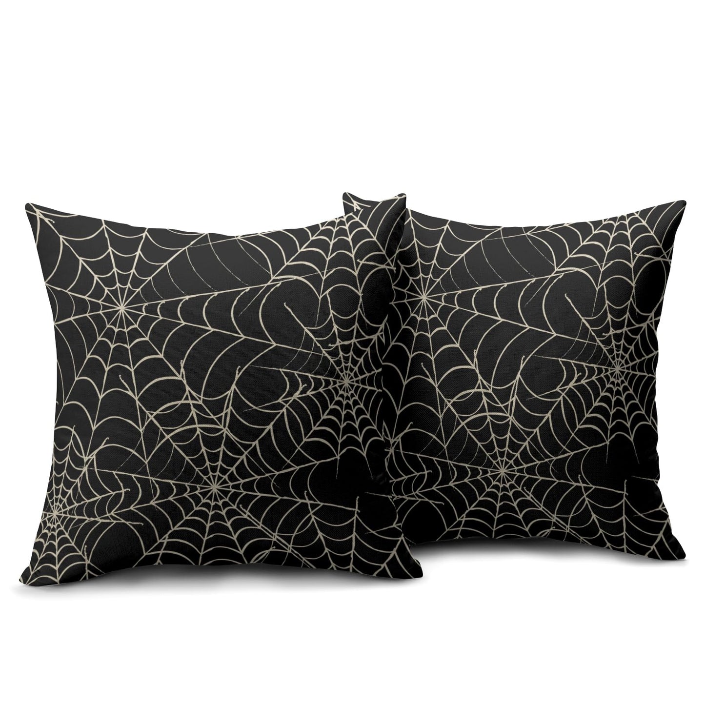 Halloween Spiderweb Pillow Covers 18x18 Set of 2 Black White Spider Web Outdoor Decorative Throw Pillows Halloween Scary Themed Farmhouse Pillowcases Linen Cushion Case Decor for Home Sofa Couch Bed
