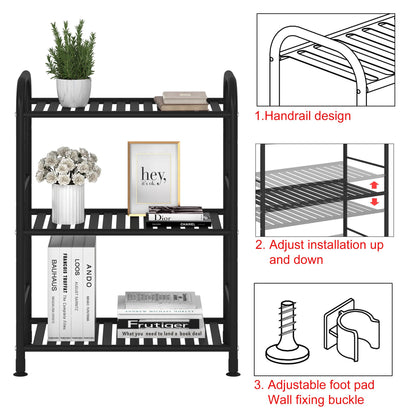 JSB 3-Tier Adjustable Shelving Unit, Heavy Duty Storage Rack Organizer Metal Corner Shelf for Kitchen Living Room Laundry Pantry Bathroom (Black, 3 Tier)…