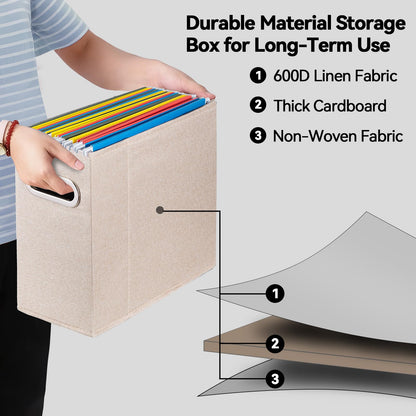 ComfortKeeper 4 Packs Letter Size File Organizer, File Folders Organizer, Fabric Storage Box, Collapsible Paper Organizer with Metal Handle, Smooth PVC Rails, Only Box (Beige)