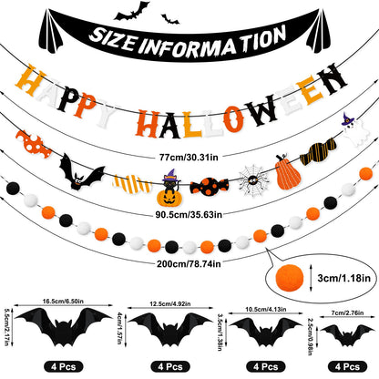 Hotop Halloween Banner Set: Pom Pom Garland, Candy Banner, Bat Decorations for Party Decor