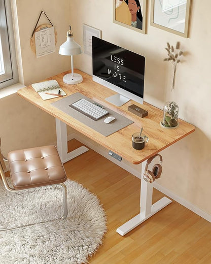CubiCubi Electric Standing Desk, 48 x 24 Inches Height Adjustable Sit Stand Desk, Ergonomic Home Office Computer Workstation, Light Rustic